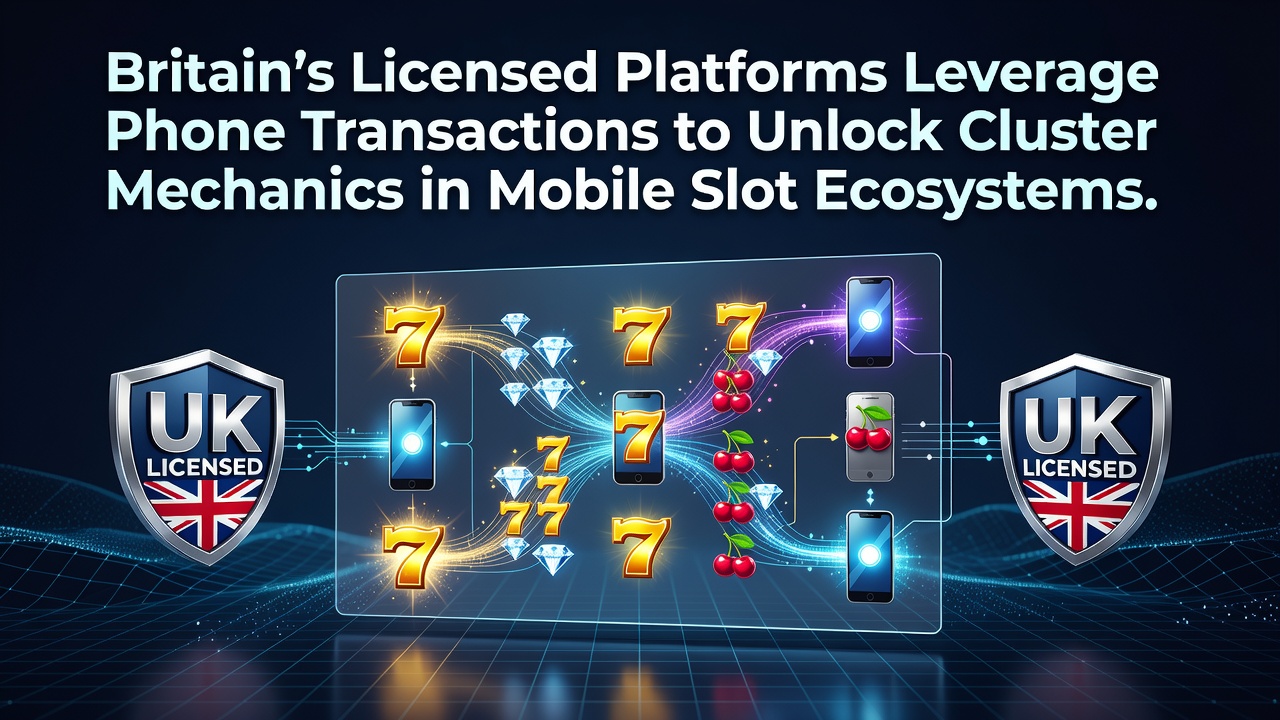 Mobile slot interface displaying cluster pay formations on a licensed UK platform with phone billing options highlighted