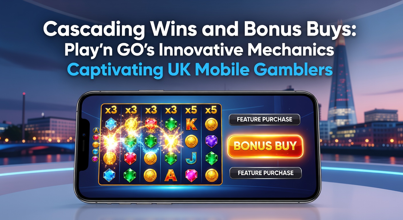 Mobile player engaging with Play'n GO cascading slot, bonus buy button highlighted amid tumbling reels