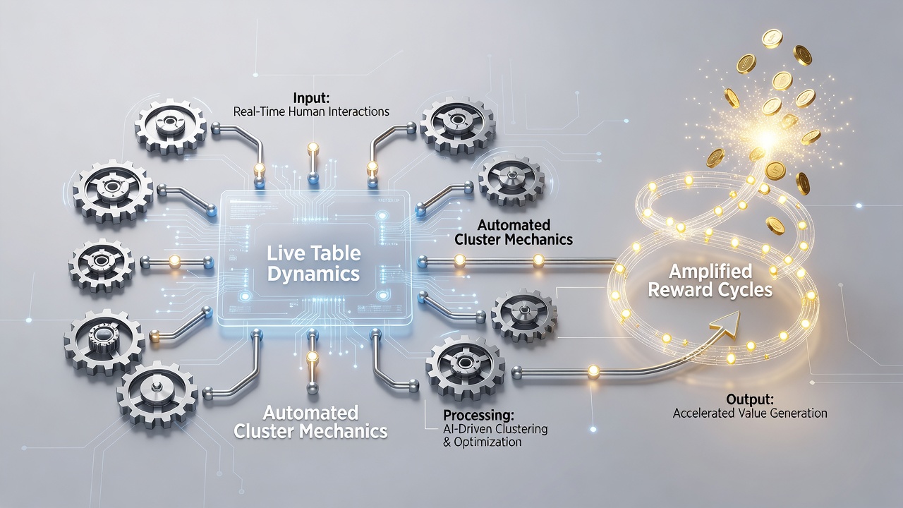 Close-up view of cluster symbols cascading alongside a live dealer feed on a smartphone screen