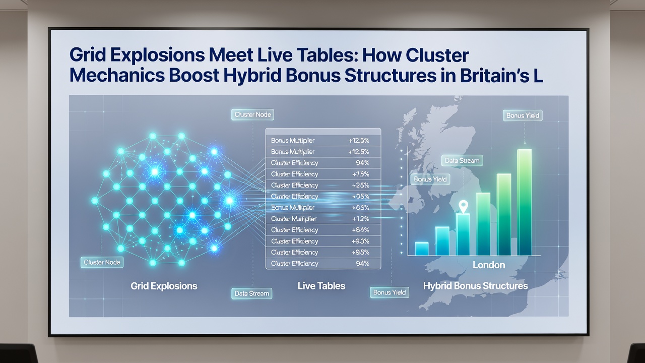 Live dealer overseeing a roulette table while cluster bonus indicators update on nearby digital screens in a UK casino