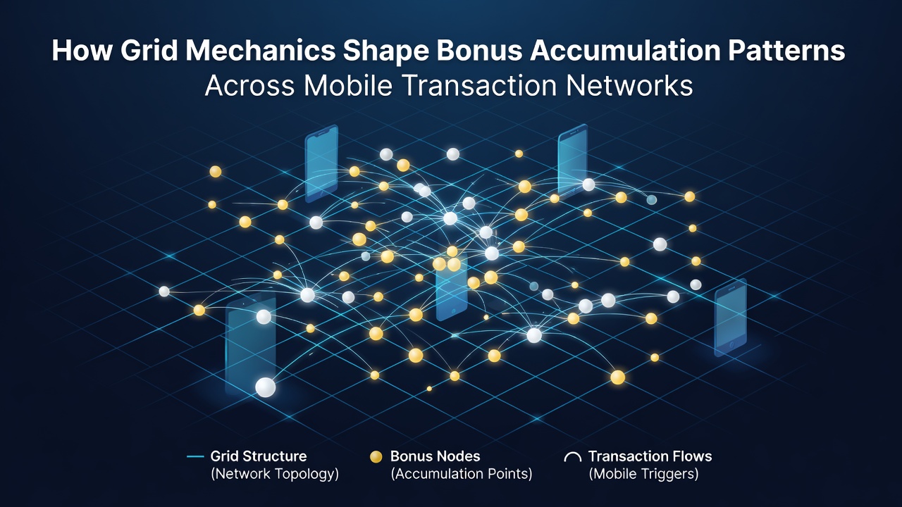 Diagram showing grid structures influencing transaction flows in mobile networks