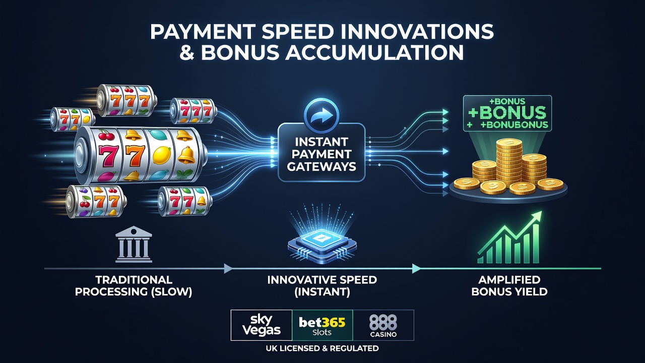Illustration of cluster pay slot interface with rapid transaction indicators on a UK casino platform