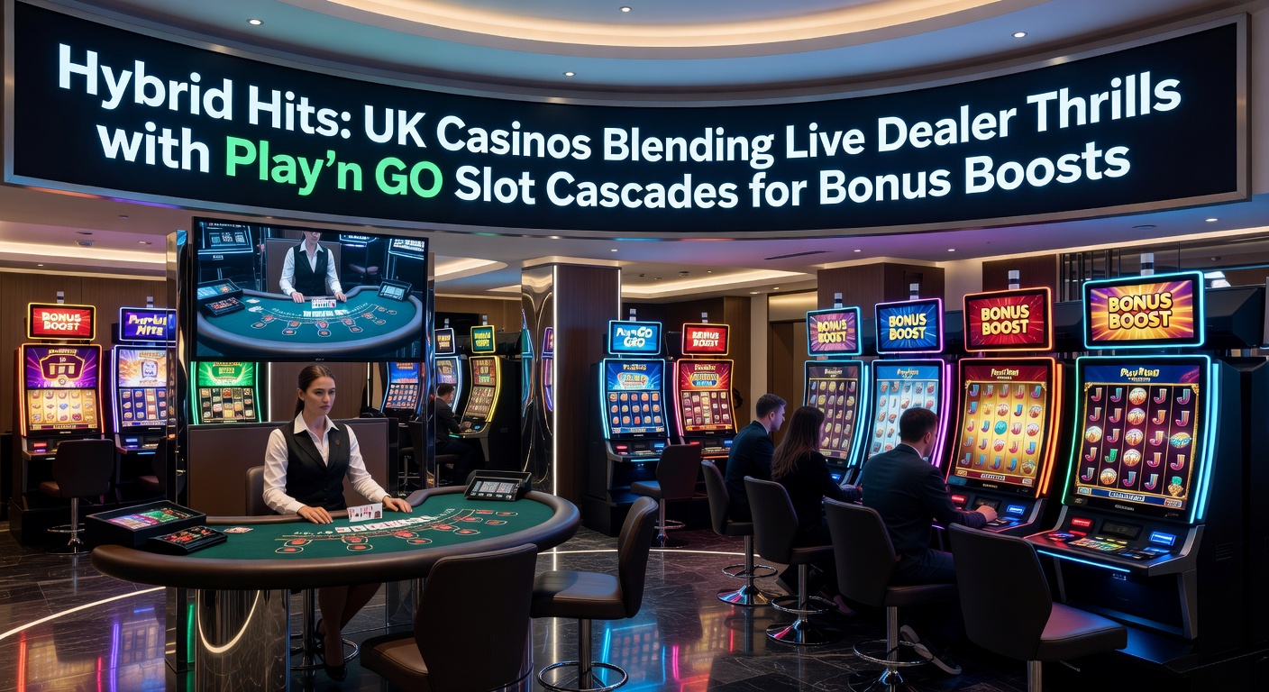 Close-up of a hybrid casino interface displaying live dealer roulette alongside Play'n GO slot cascades mid-bonus explosion