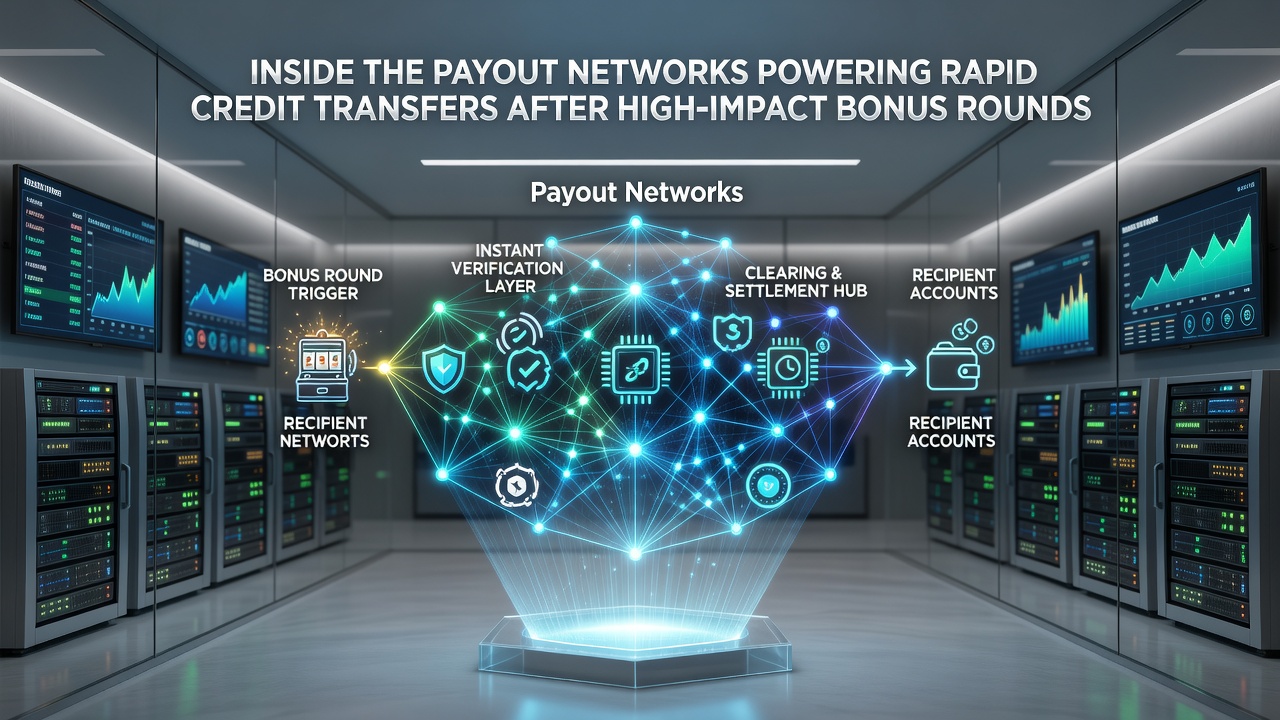 Flowchart illustrating real-time data exchange between slot game engines, verification modules, and multiple banking rails during high-volume bonus payouts