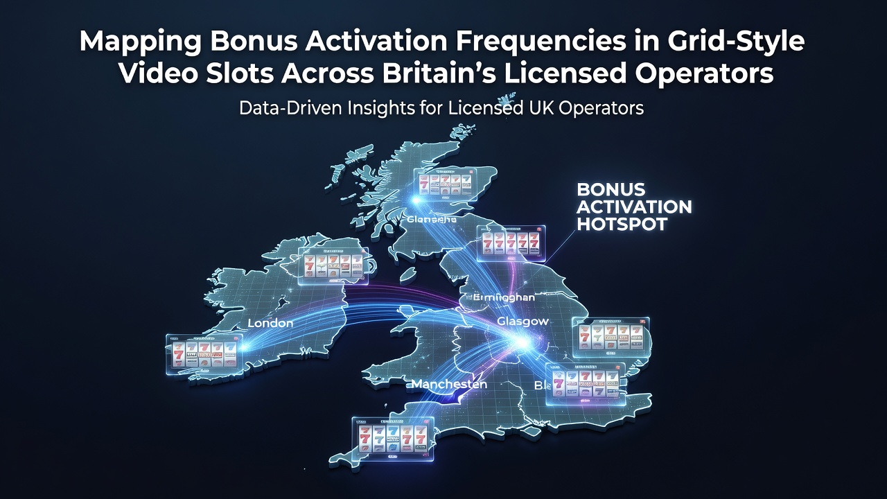 Infographic displaying bonus activation frequency data across multiple grid-style slot titles from licensed British operators