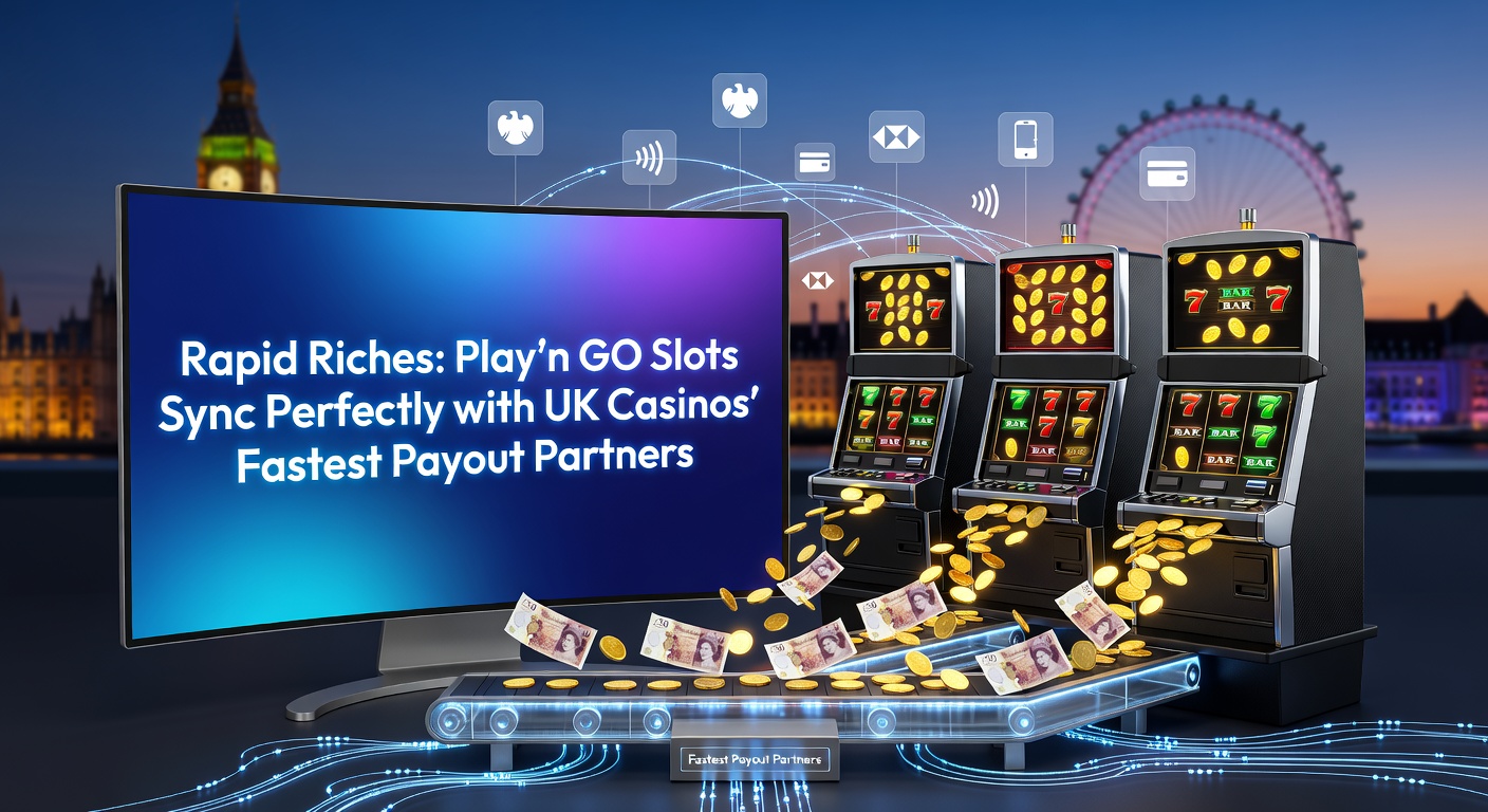 Dynamic screenshot of a UK casino dashboard showing Play'n GO slots with payout timers ticking down to zero, e-wallet icons glowing