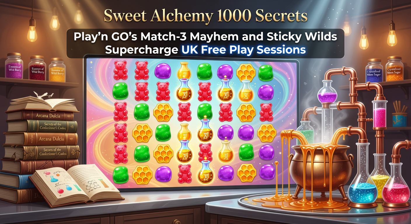 Vibrant Sweet Alchemy 1000 slot grid bursting with colorful potions, sticky wilds glowing amid match-3 explosions on Play'n GO's dynamic interface