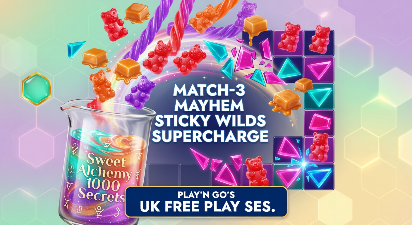 Close-up of sticky wilds anchoring the Sweet Alchemy 1000 grid, potion bottles exploding in a cascade of multipliers during a heated free play round